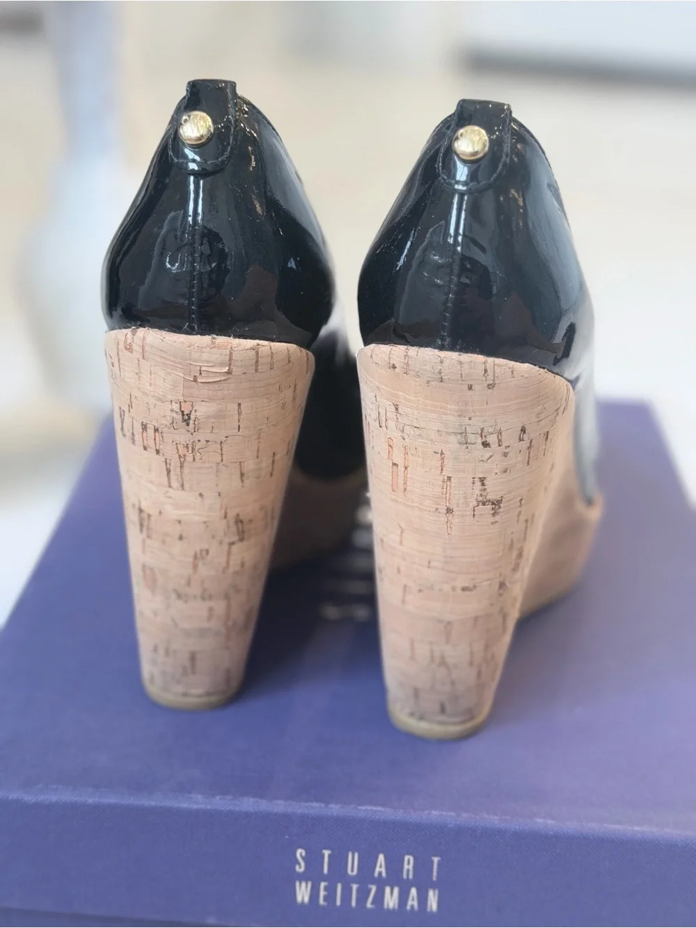 Stewart Weitzman Patent Black Cork Wedge Pumps size 7 - Picture 3 of 4